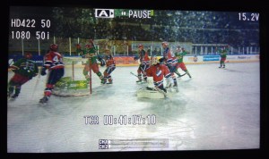 Näkymä kameran LCD -näytöstä Jokerien tehtyä 1-0 maalin. 